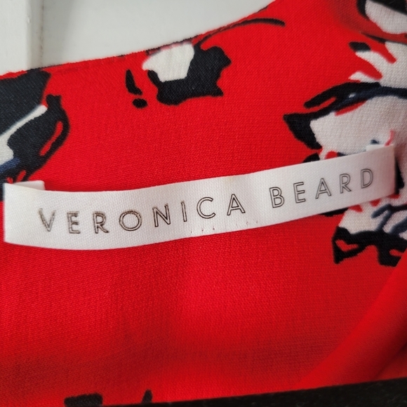 Veronica Beard Joia Red Multi Floral Print V-Neck Belted Midi Dress Size 2 - XS - Picture 8 of 15